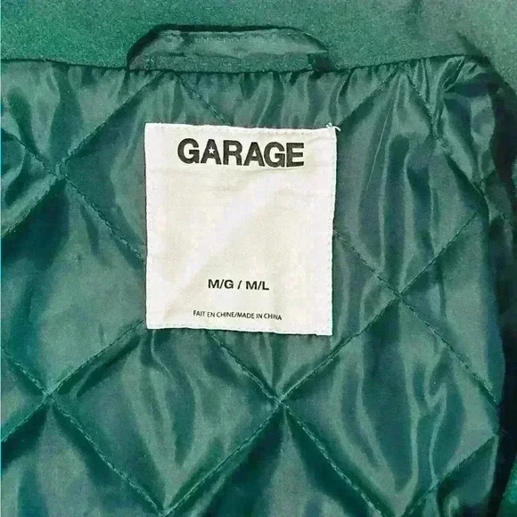 Garage | Varsity Jacket, Size M/L, Green with ivory white faux leather sleeves - Picture 6 of 10